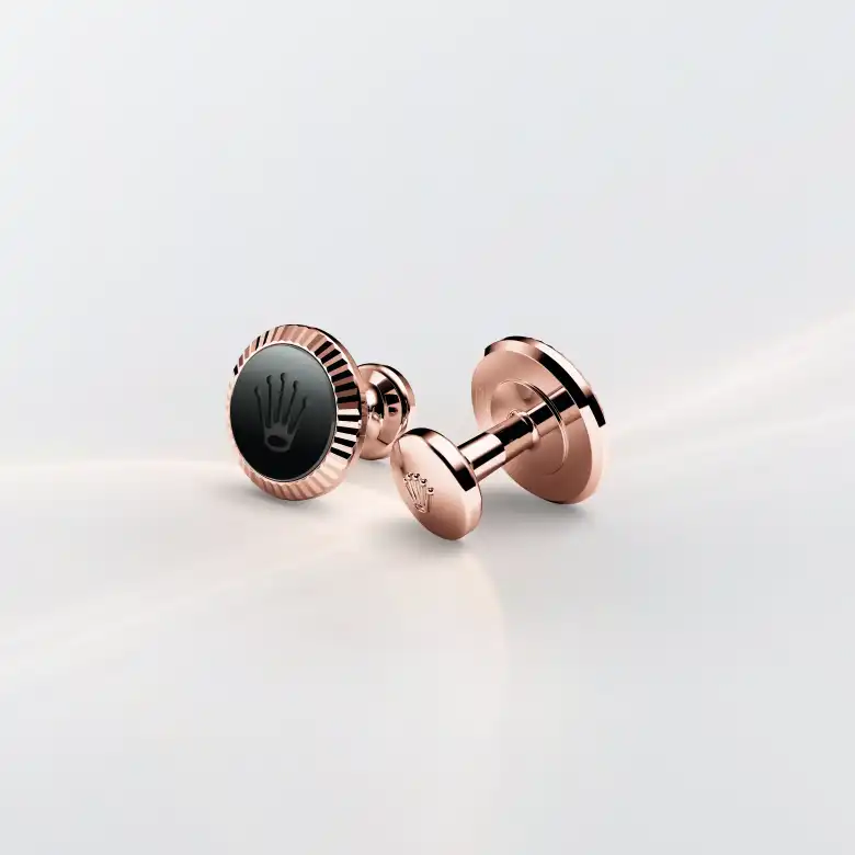 Rolex ‘Fluted’ cufflinks in Everose gold and ceramic