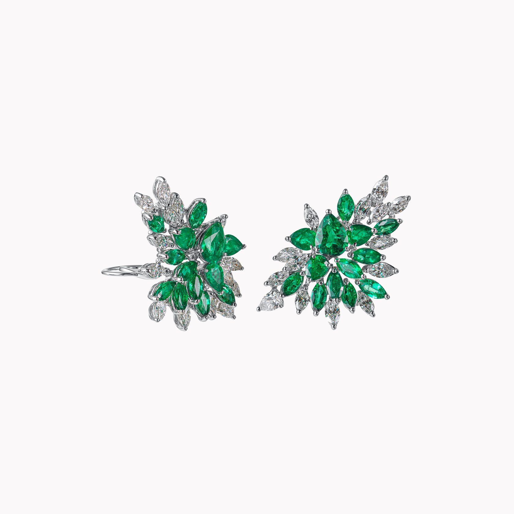 18kt White Gold Emerald and Diamond Earrings