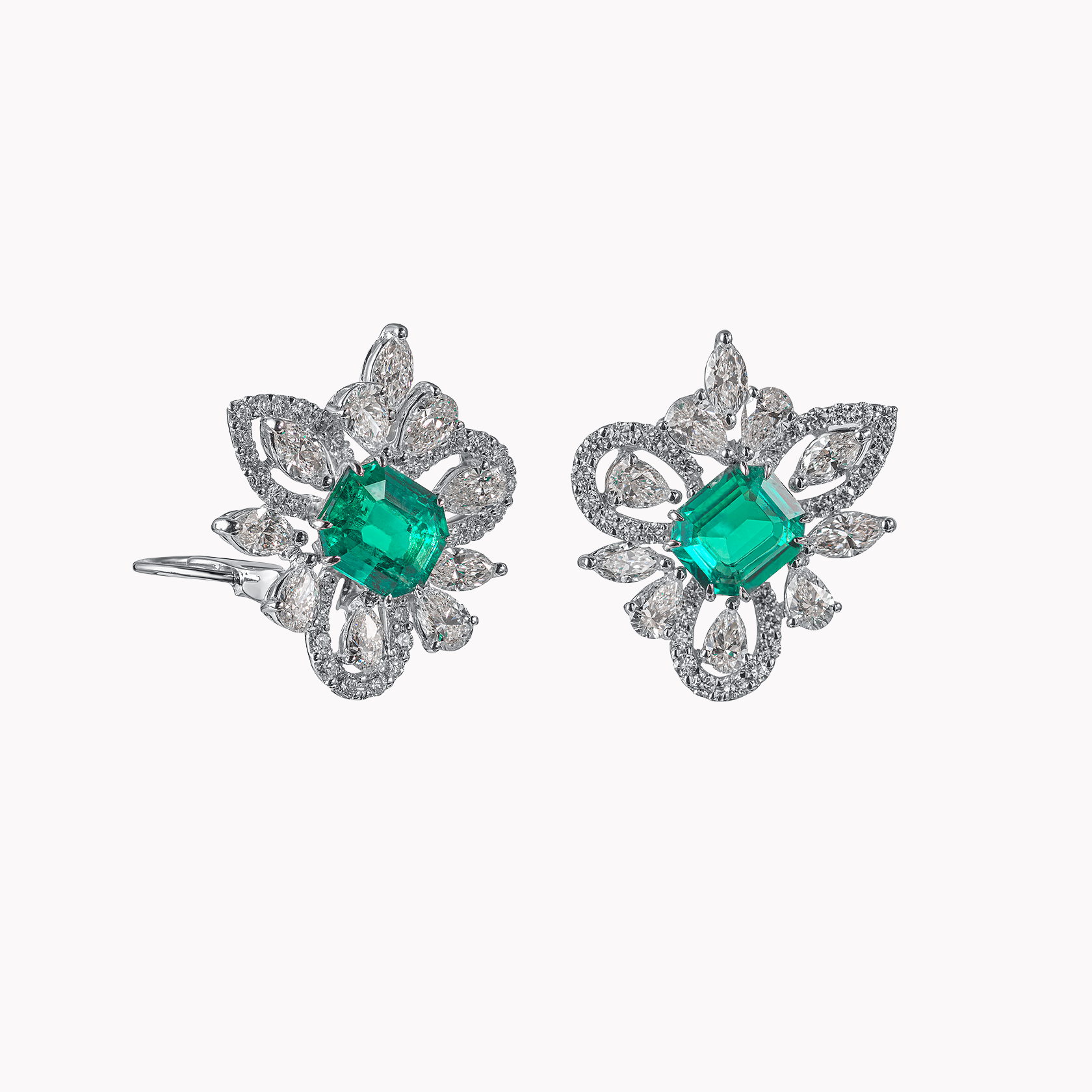 18kt White Gold Emerald and Diamond Earrings