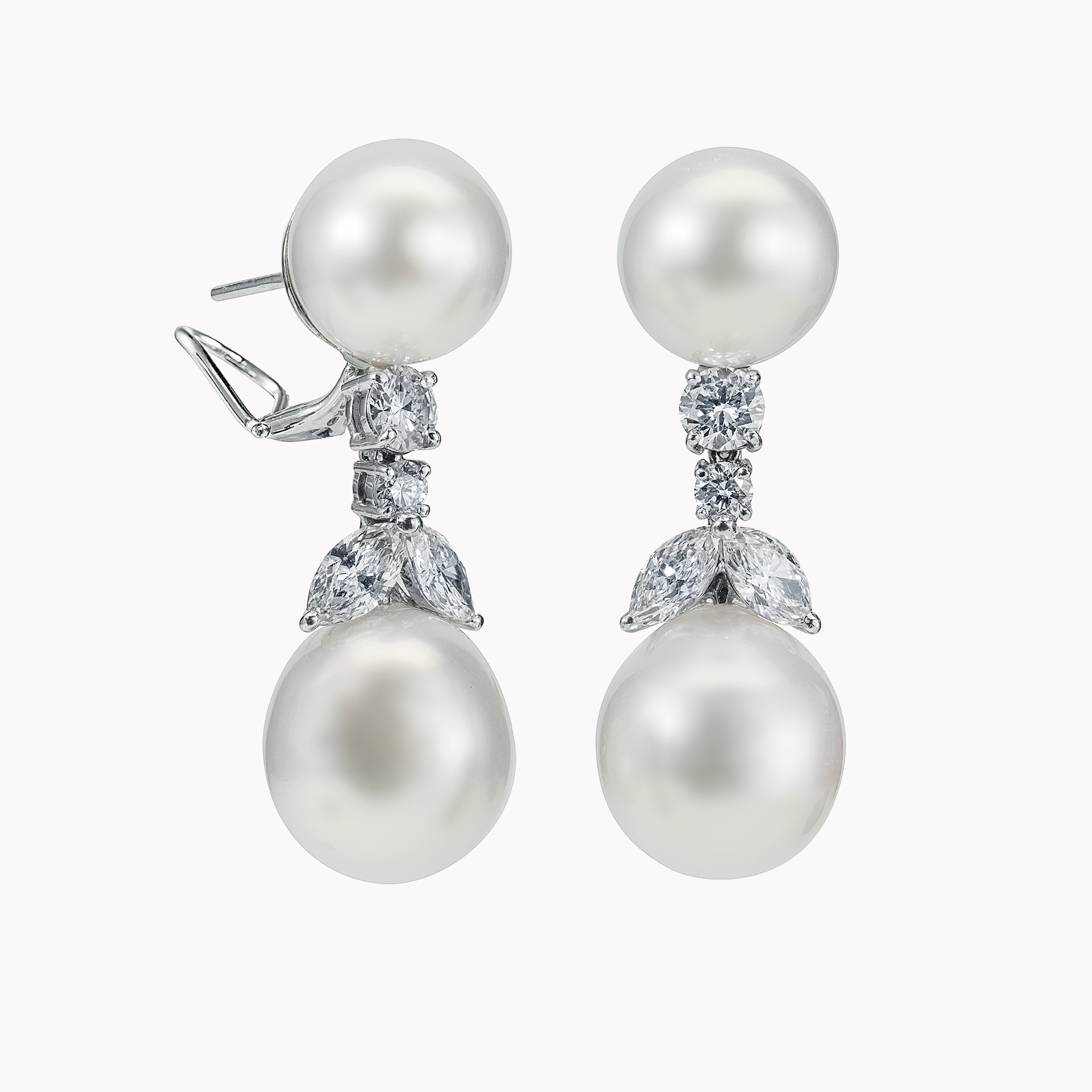 18kt White Gold Pearl and Diamond Earrings