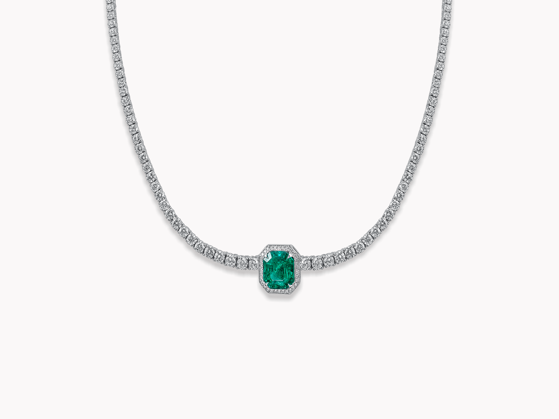 18kt White Gold Emerald and Diamond Necklace