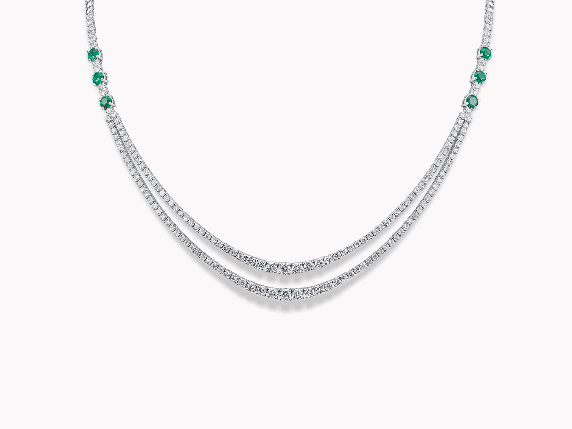 18kt White Gold Diamond and Emerald Necklace