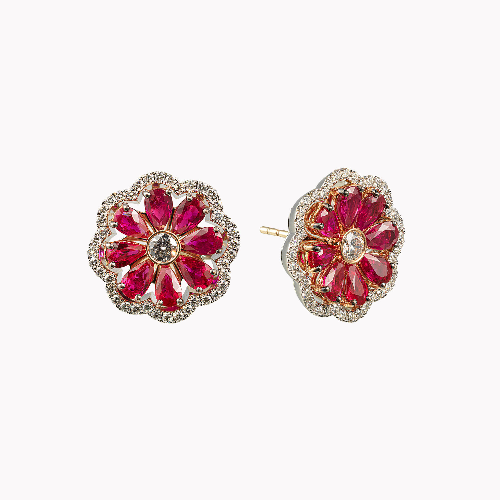 18kt Rose Gold Ruby and Diamond Earrings